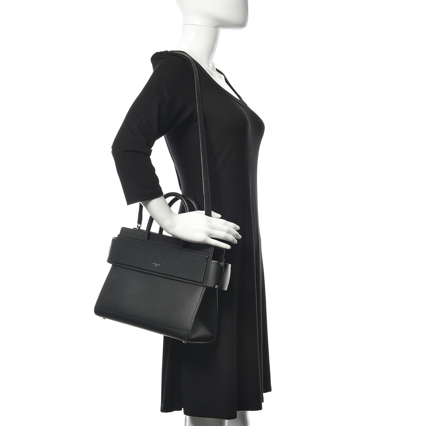 Grained Calfskin Small Horizon Satchel Black