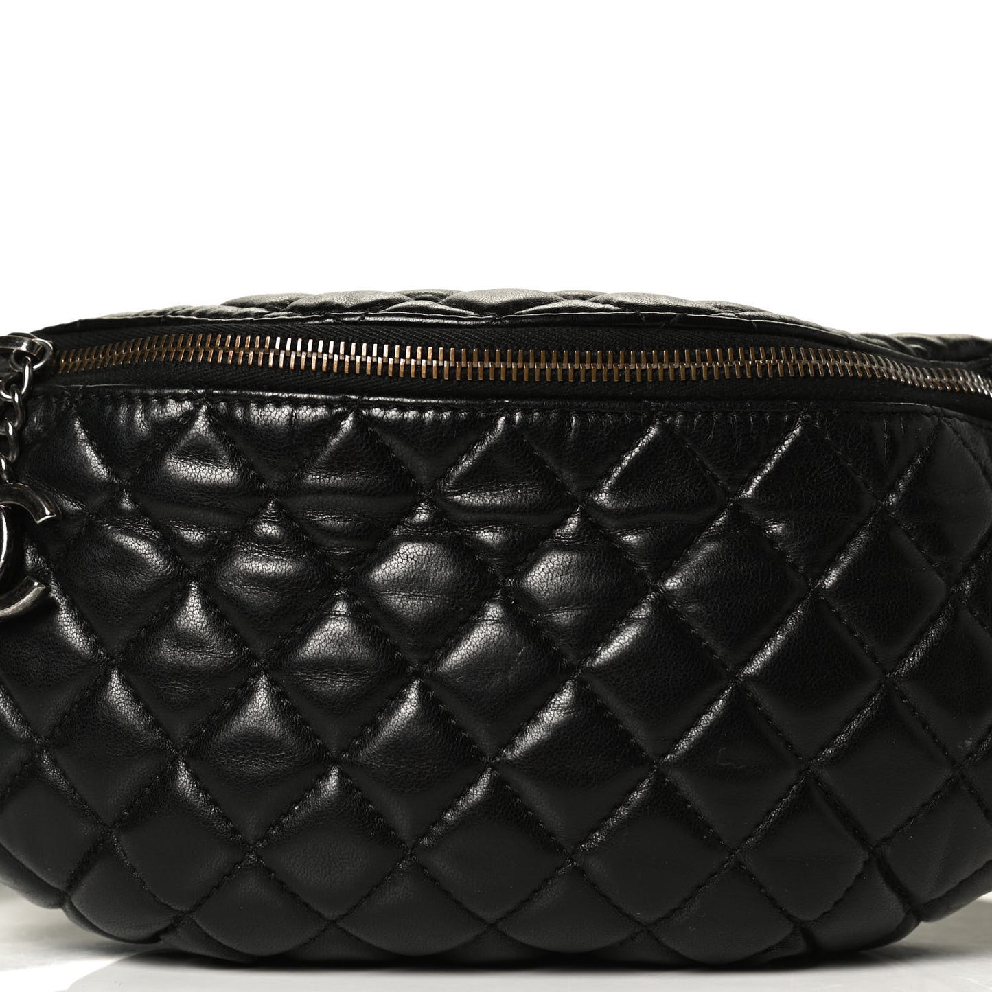 Lambskin Quilted Banane Waist Bag Fanny Pack Black