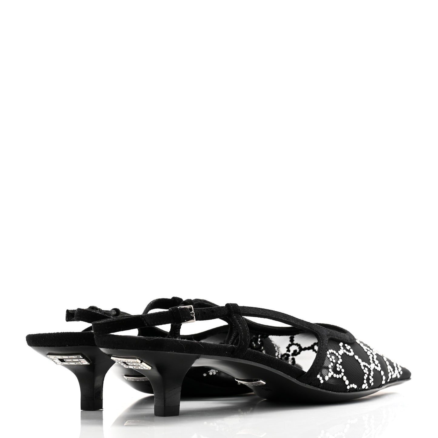 Tela Retino Kid Scamosciato Crystal GG Monogram Square G 35mm Slingback Pumps 38 Black