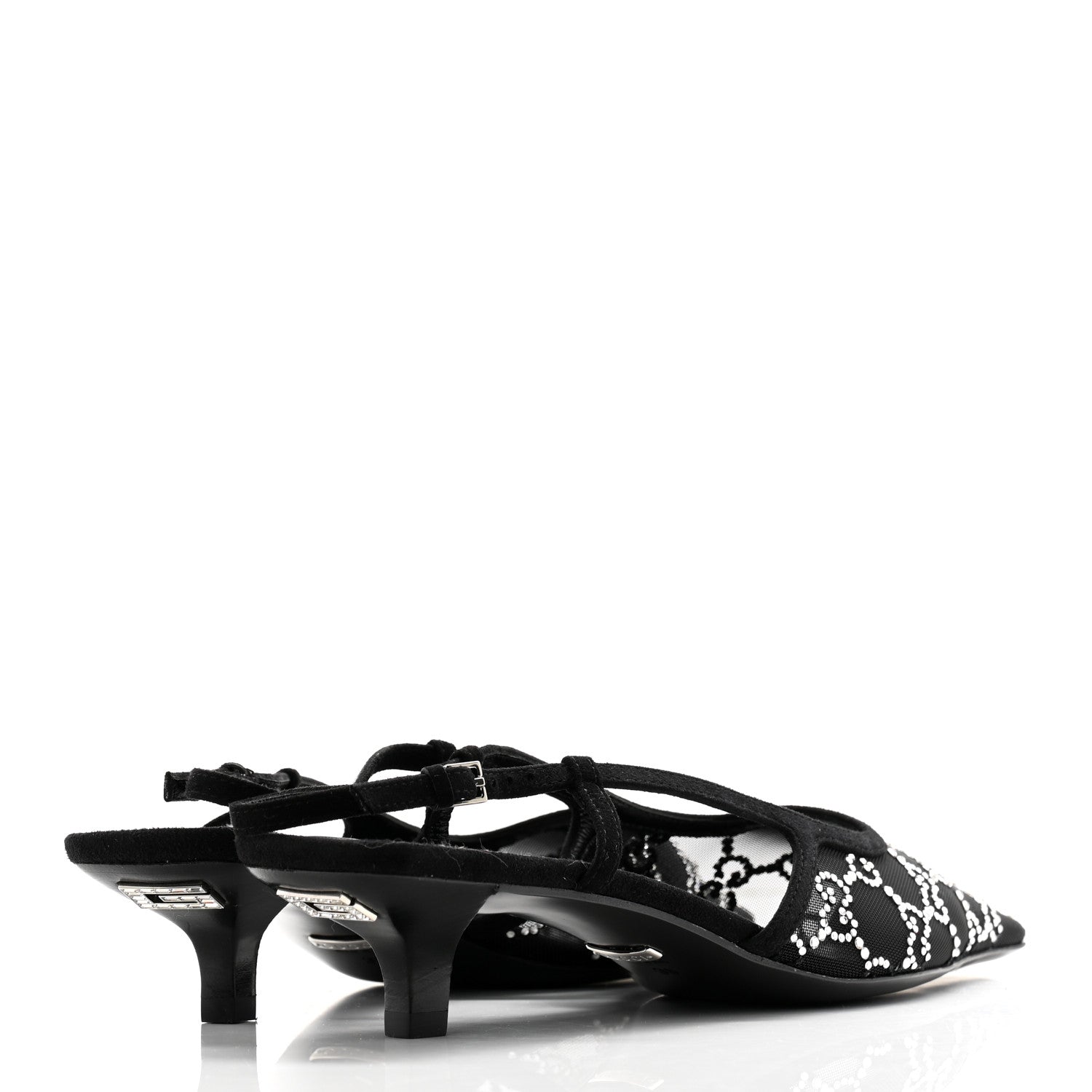 Gucci Tela Retino Kid Scamosciato Crystal GG Monogram Square G 35mm Slingback Pumps 38 Black 4 of 9