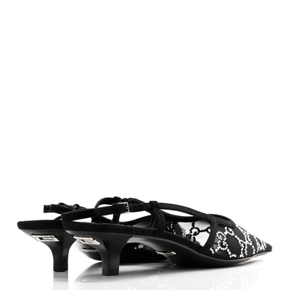Gucci Tela Retino Kid Scamosciato Crystal GG Monogram Square G 35mm Slingback Pumps 38 Black 4 of 9
