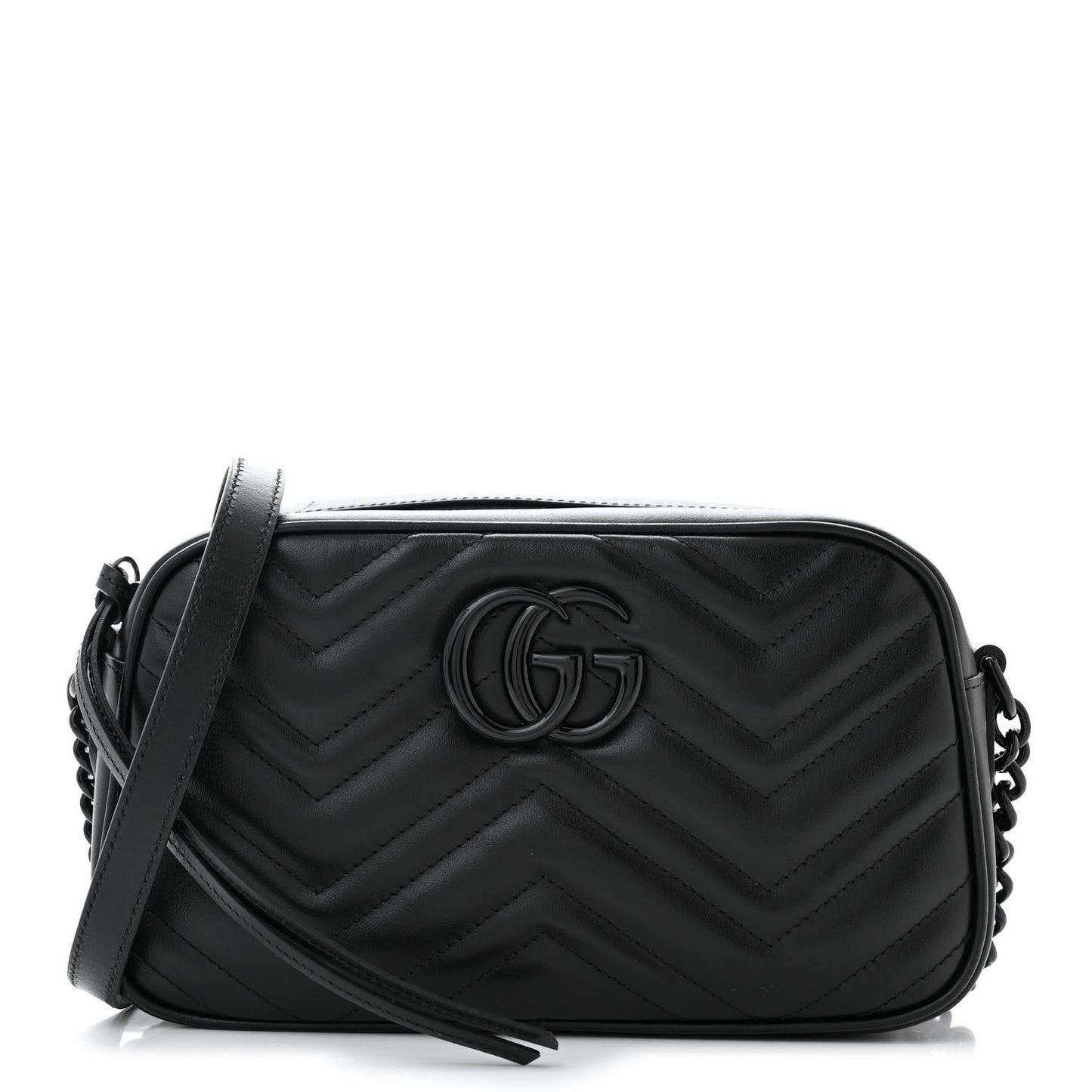 Calfskin Matelasse Monochrome Small GG Marmont Chain Shoulder Bag Black