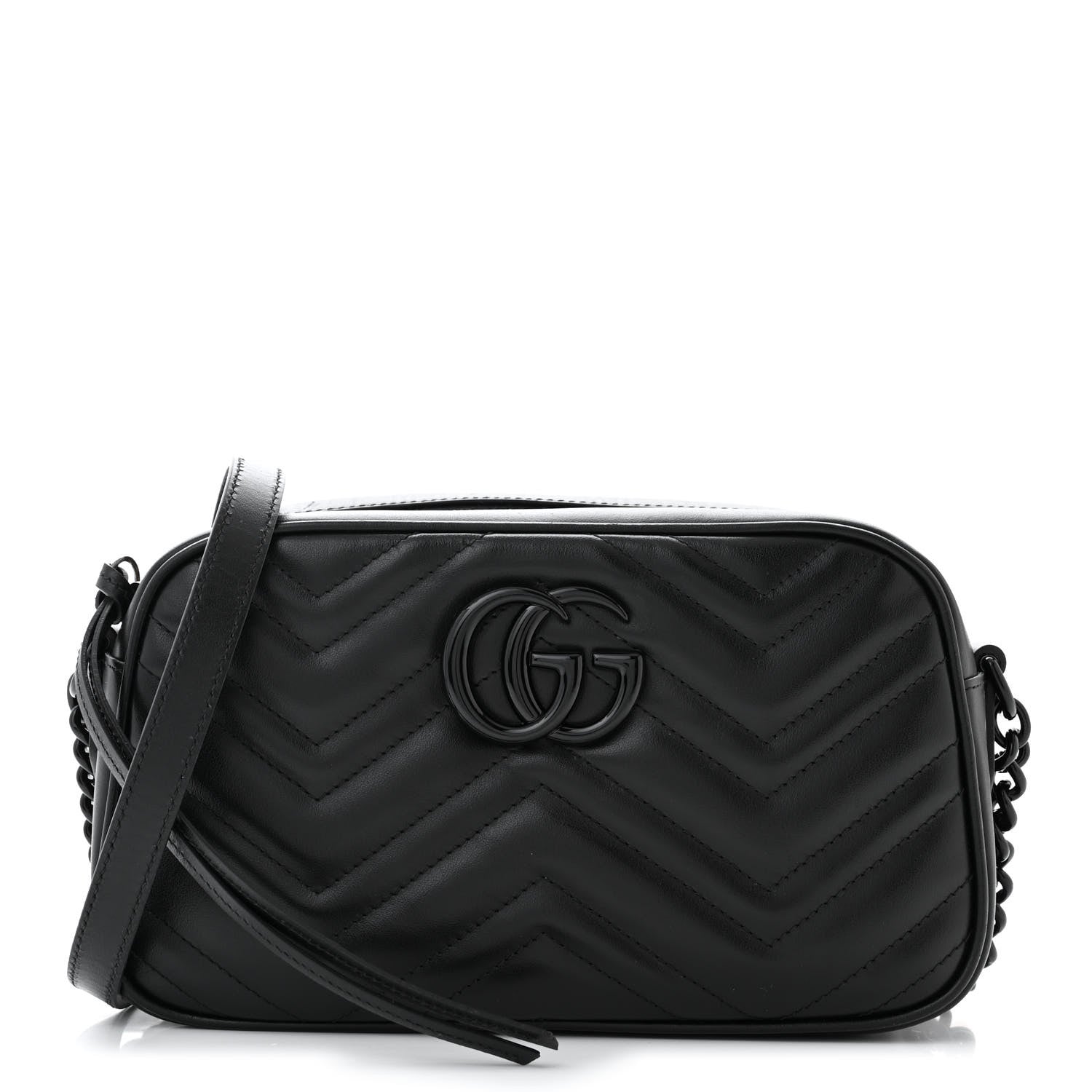 Gucci Calfskin Matelasse Monochrome Small GG Marmont Chain Shoulder Bag Black 1 of 10