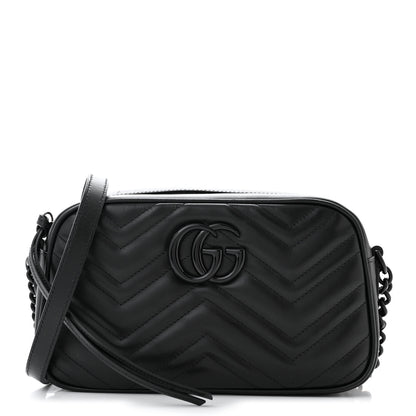 Gucci Calfskin Matelasse Monochrome Small GG Marmont Chain Shoulder Bag Black 1 of 10