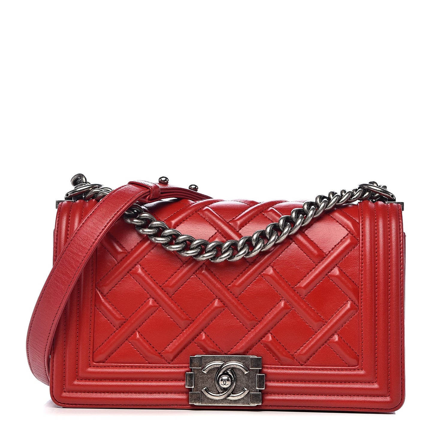 Lambskin Stitched Medium Boy Flap Red