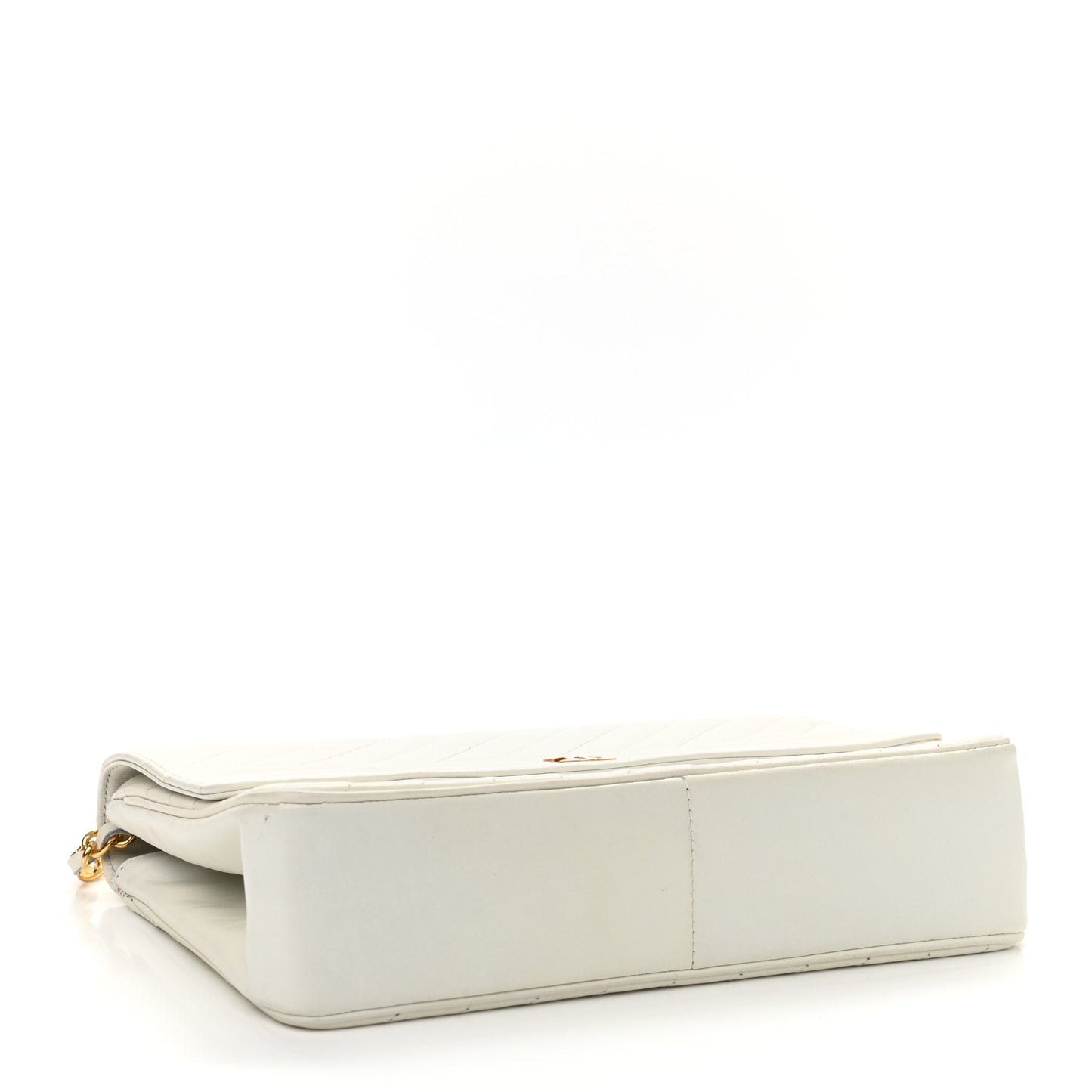 Lambskin Diagonal Quilted Small Single Flap White