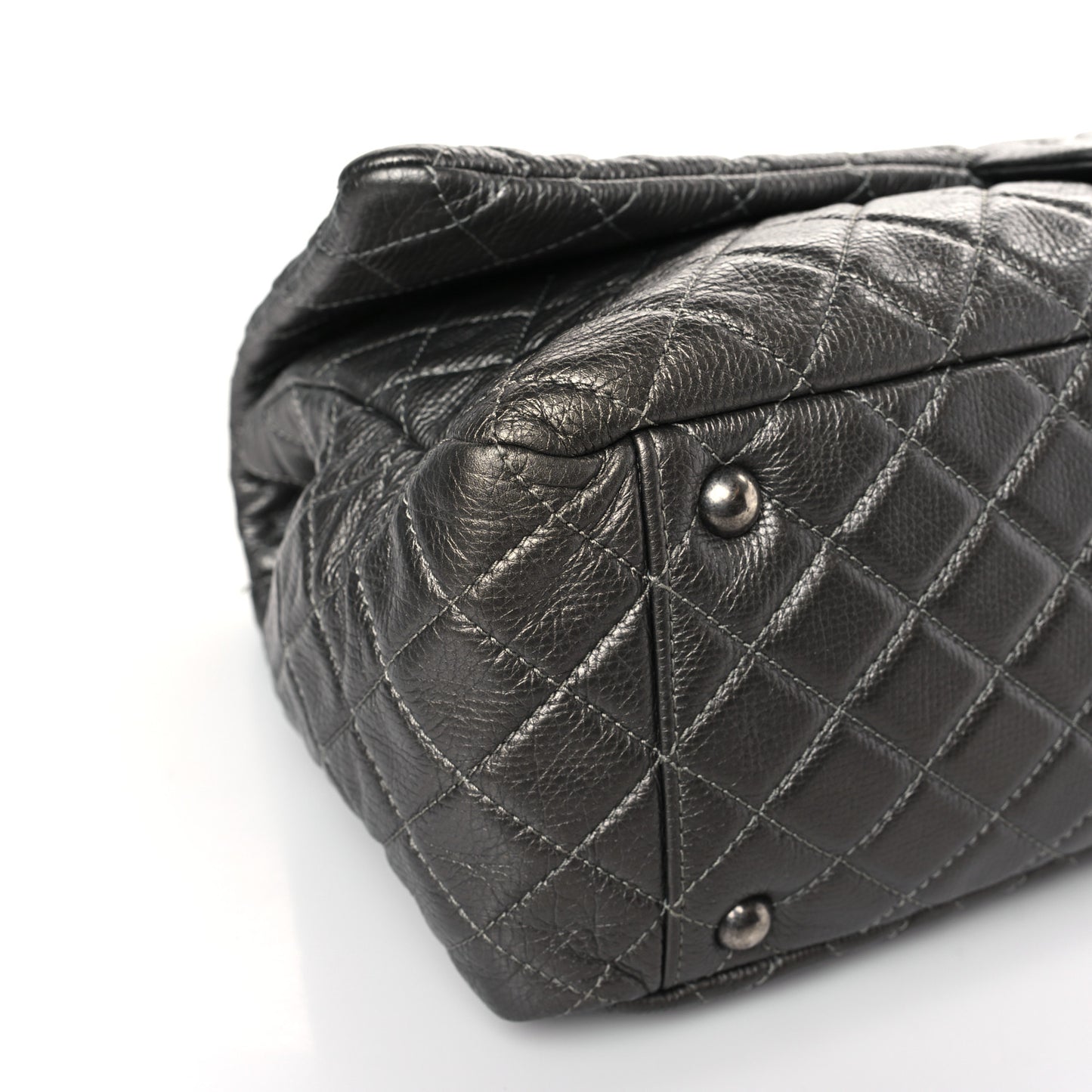 Calfskin Quilted Small XXL Travel Flap Bag Dark Silver