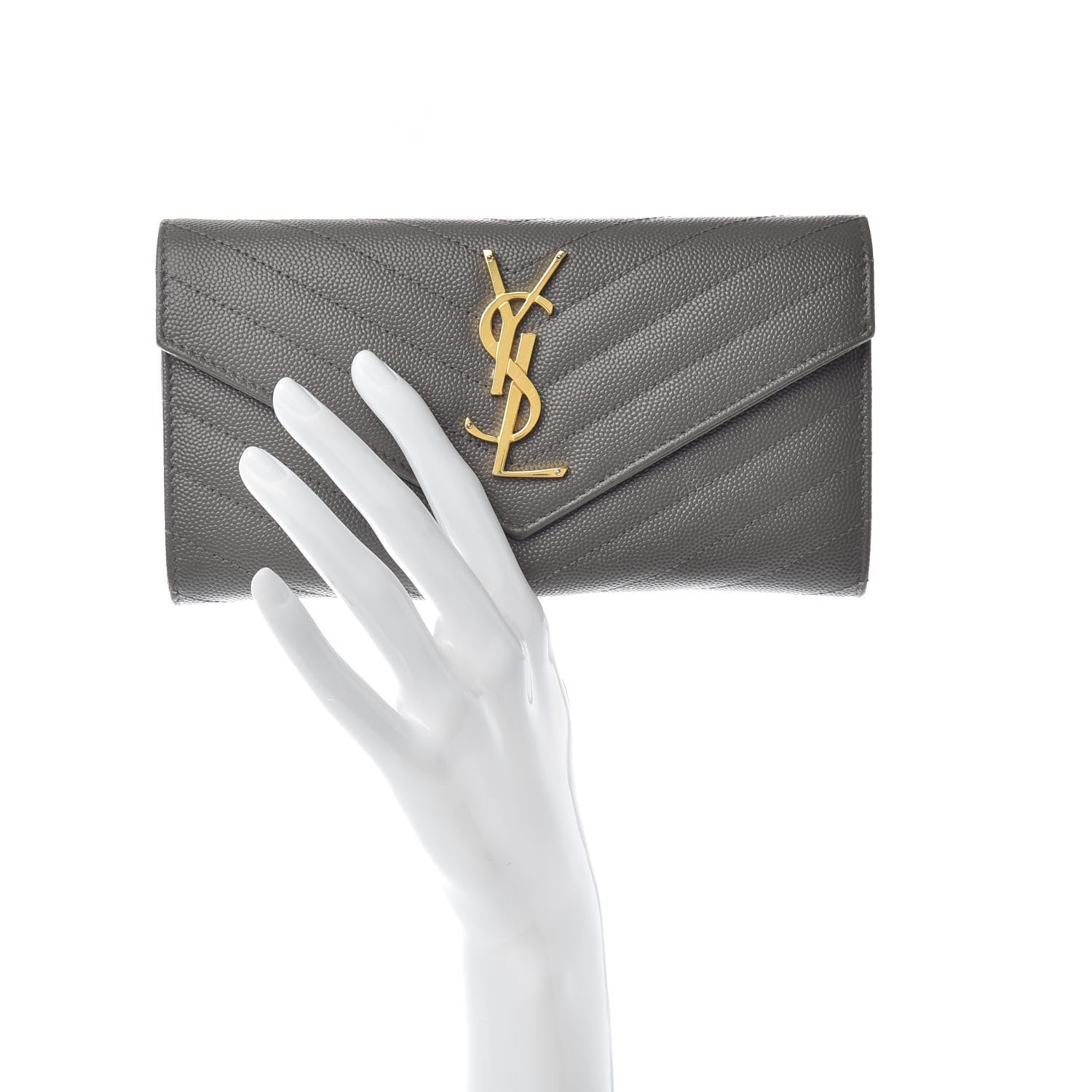 Saint Laurent Grain De Poudre Matelasse Chevron Monogram Flap Wallet Fog 2 of 6