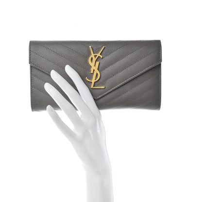 Saint Laurent Grain De Poudre Matelasse Chevron Monogram Flap Wallet Fog 2 of 6