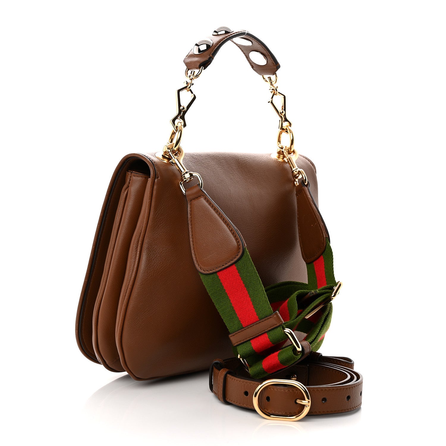 GUCCI バッグ Gucci Roxy Calfskin Web Medium Blondie Shoulder Flap Bag Cuir