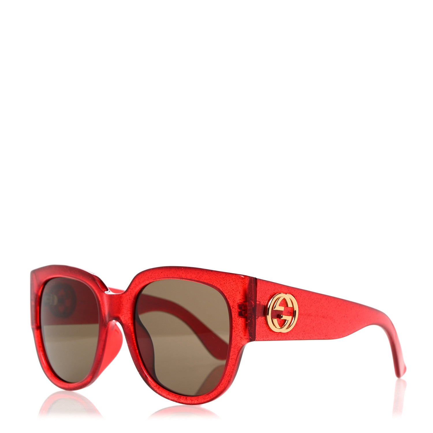 Gucci Acetate Glitter Round Frame Sunglasses GG0142SA Red 1 of 8