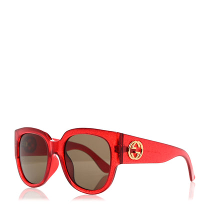 Gucci Acetate Glitter Round Frame Sunglasses GG0142SA Red 1 of 8