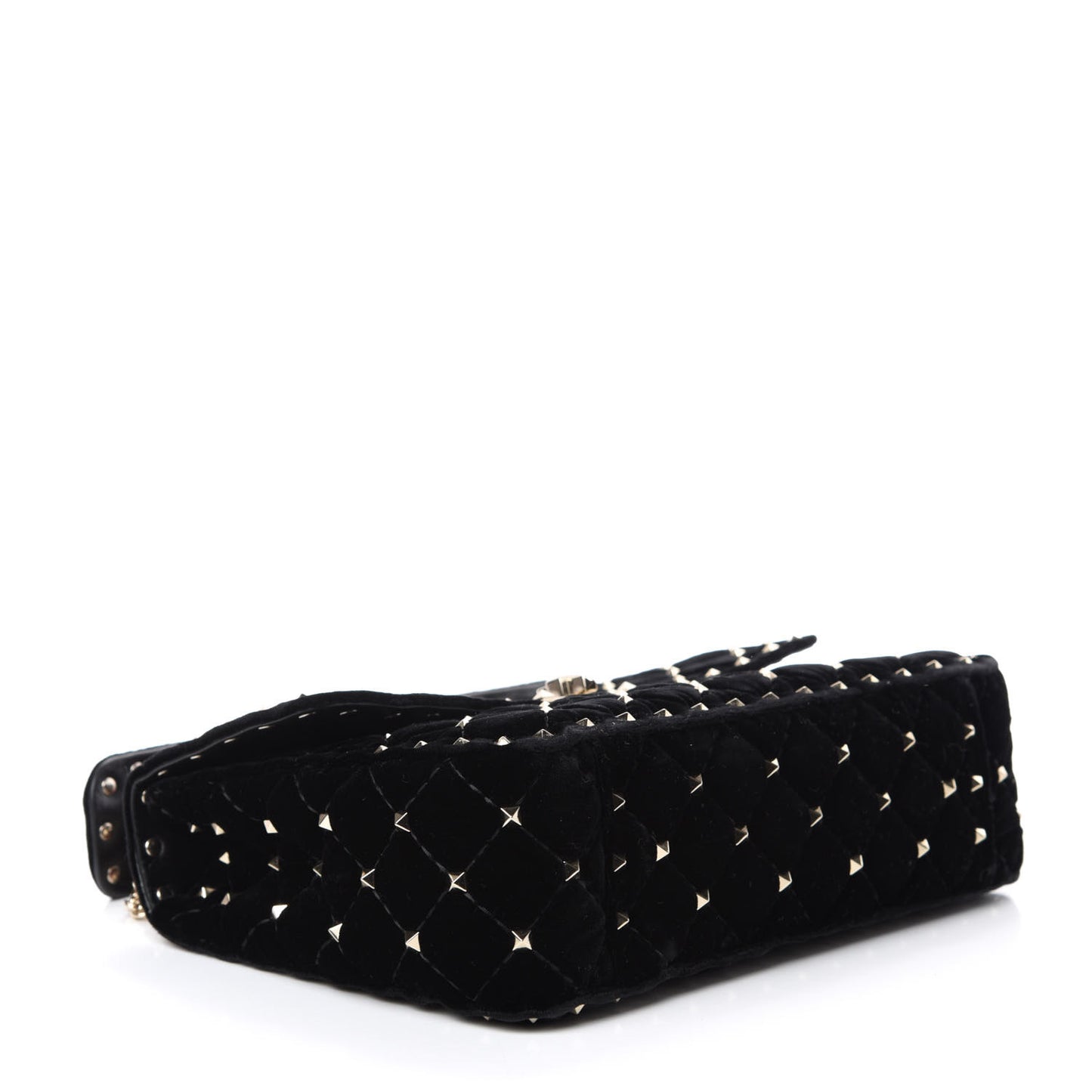 Velvet Medium Rockstud Spike Shoulder Bag Black