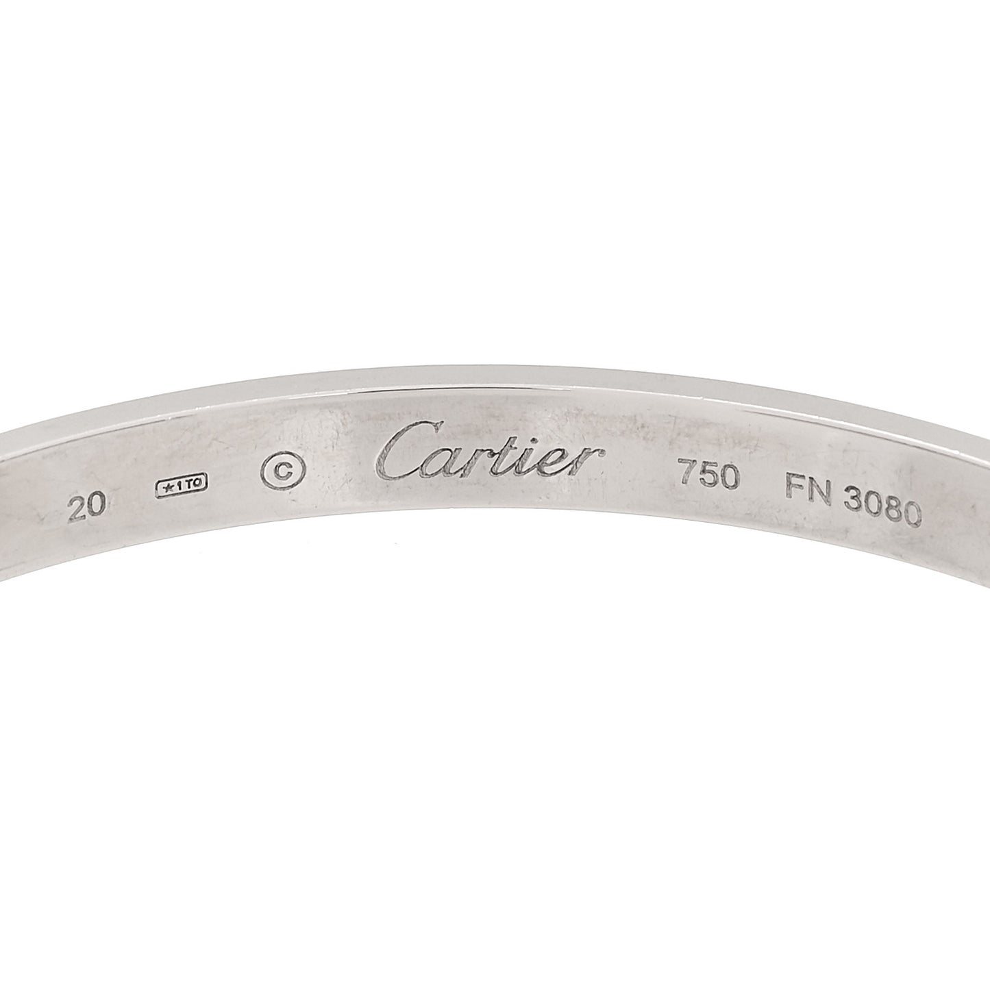 18K White Gold LOVE Cuff Bracelet 20