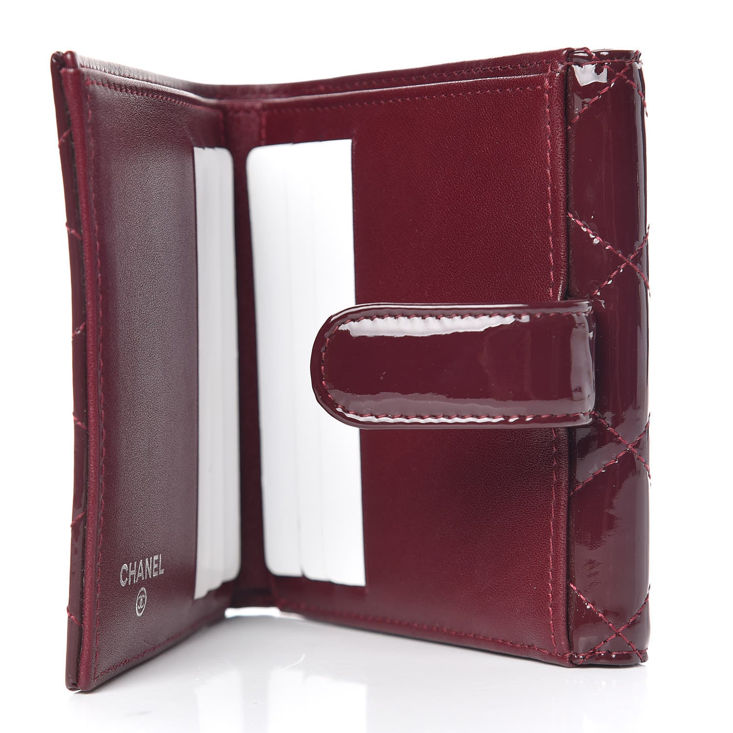 Chanel Patent Quilted Compact French Flap Wallet Dark Red 5 of 9