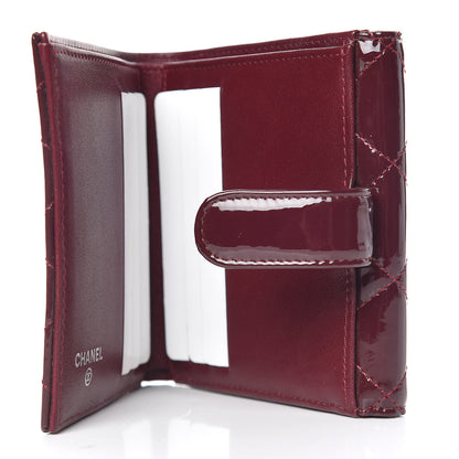 Chanel Patent Quilted Compact French Flap Wallet Dark Red 5 of 9