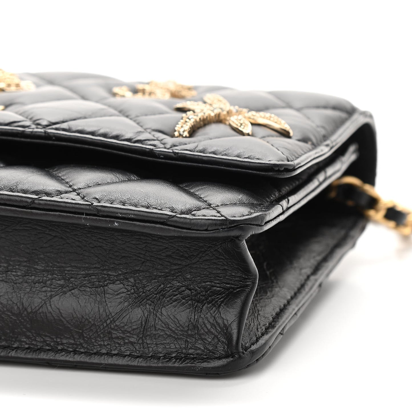Aged Calfskin Quilted Lucky Charms 2.55 Reissue Wallet On Chain WOC Black