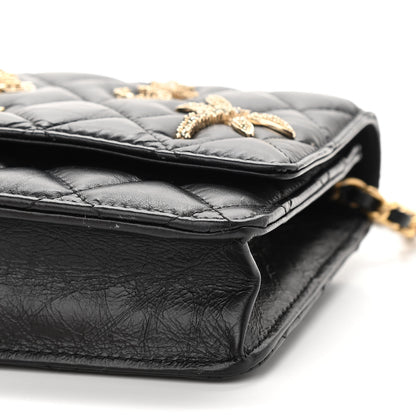 Chanel Aged Calfskin Quilted Lucky Charms 2.55 Reissue Wallet On Chain WOC Black 11 of 16