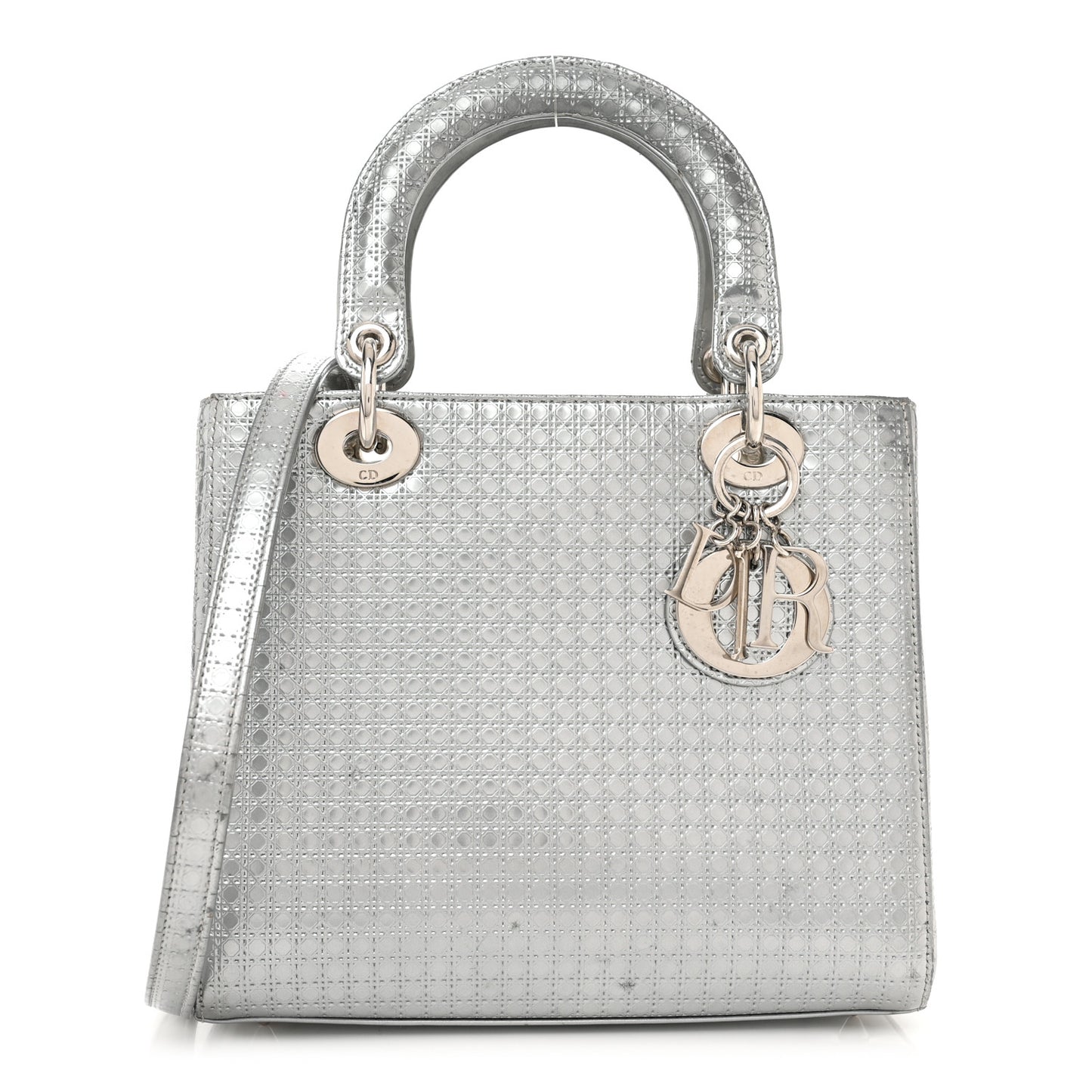 Metallic Patent Micro-Cannage Medium Lady Dior Silver