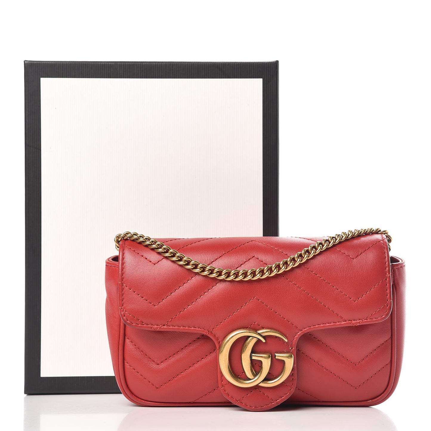 Calfskin Matelasse Super Mini GG Marmont Shoulder Bag Hibiscus Red