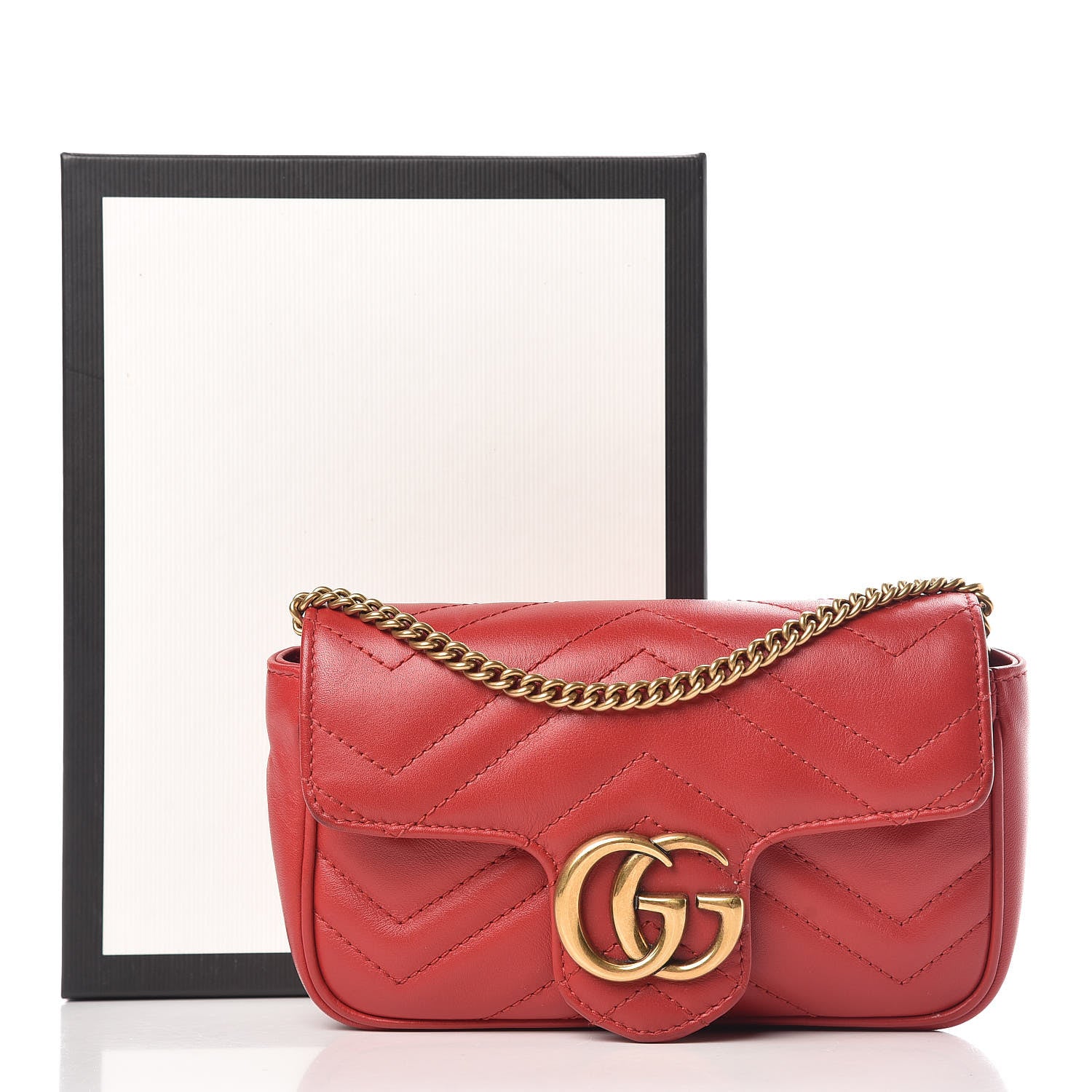 Gucci Calfskin Matelasse Super Mini GG Marmont Shoulder Bag Hibiscus Red 11 of 11