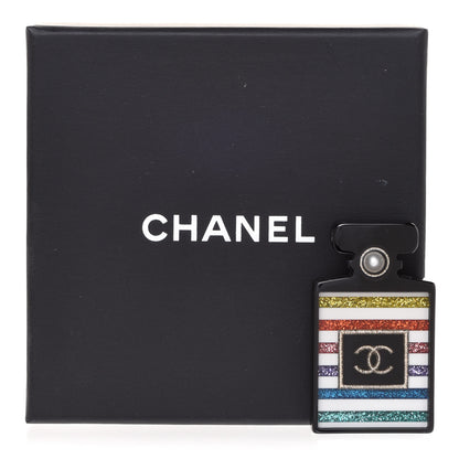 Chanel Resin Glitter Pearl Stripe CC Perfume Bottle Brooch Black Multicolor 5 of 5