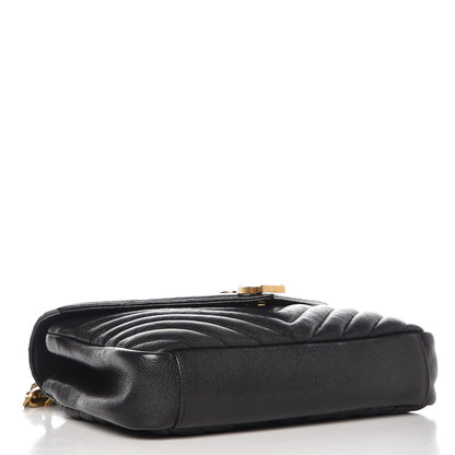 Saint Laurent Sheepskin Matelasse Chevron Monogram Medium College Bag Black 4 of 9