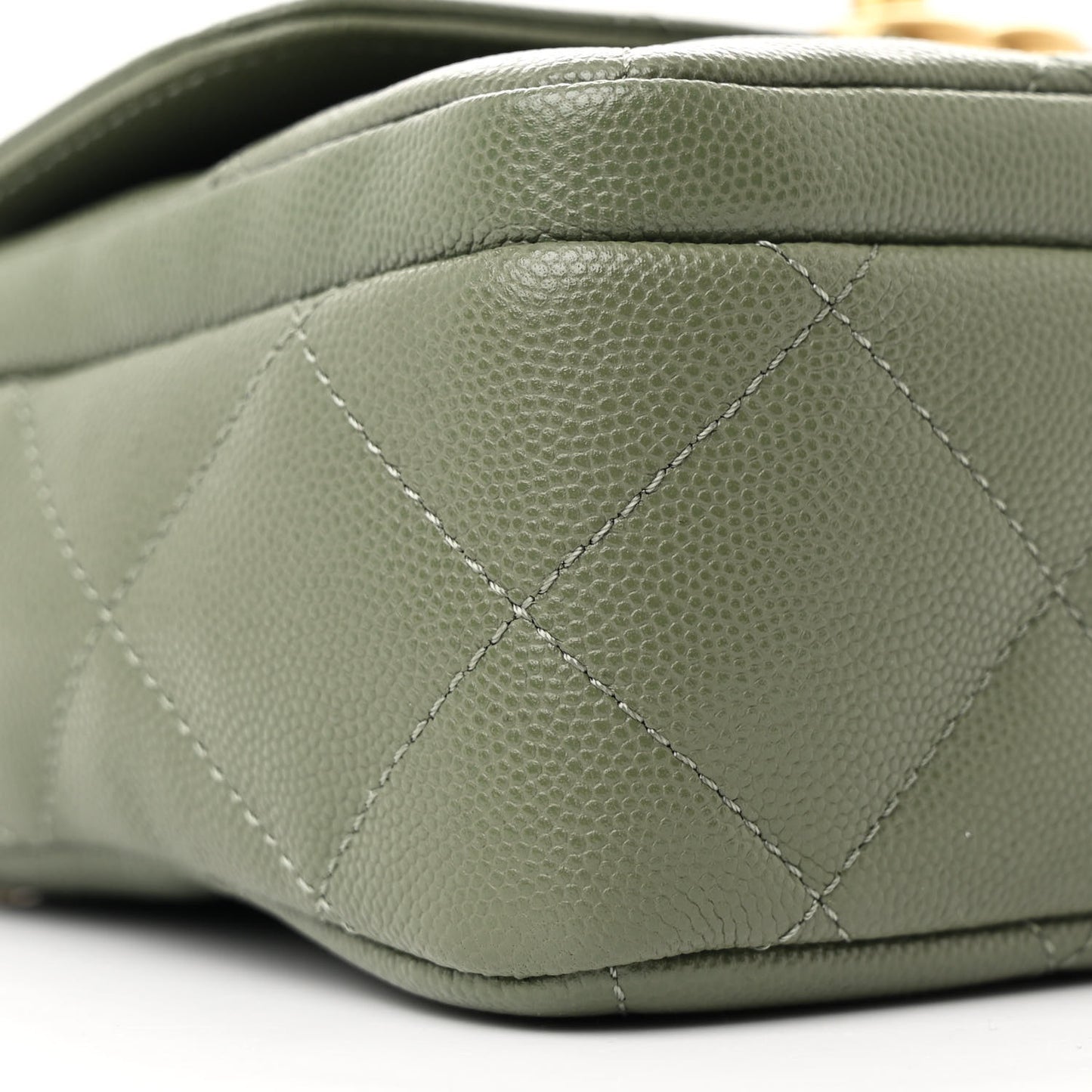 Shiny Caviar Quilted Mini Flap Khaki