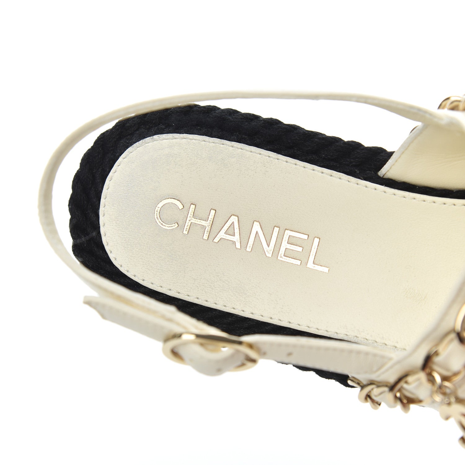 Chanel Lambskin Calfskin Cap Toe Chain Mules Sandals 38 Ivory Black 6 of 25