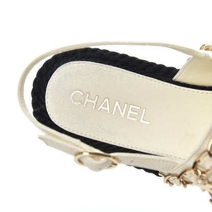 Chanel Lambskin Calfskin Cap Toe Chain Mules Sandals 38 Ivory Black 6 of 25