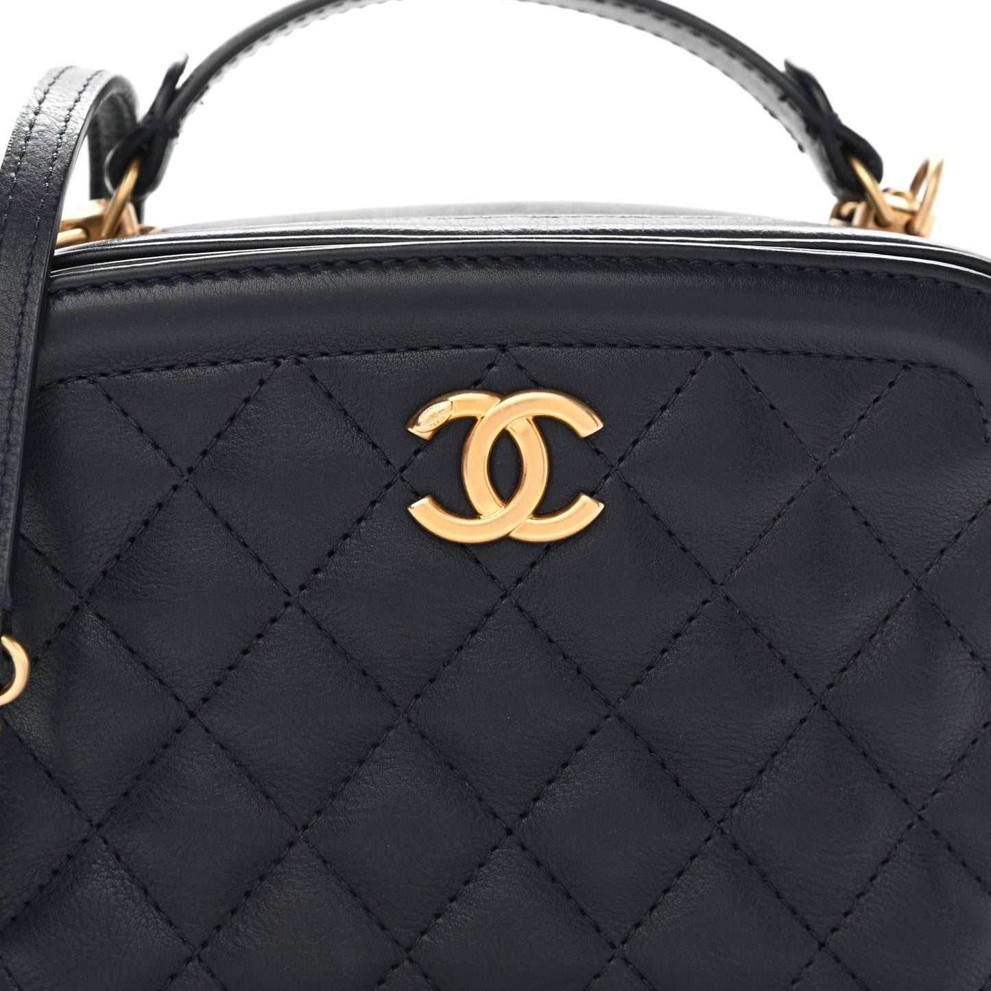 Calfskin Quilted CC Small Vanity Case Navy