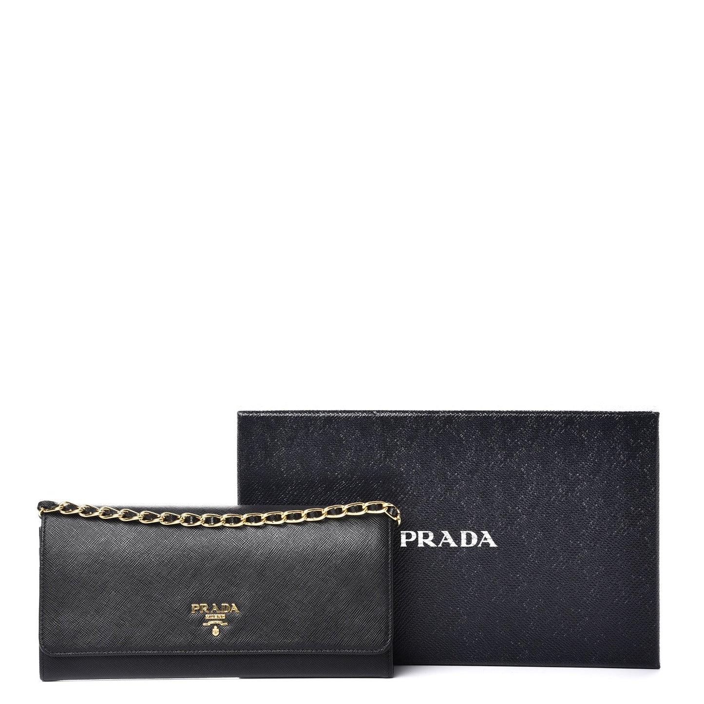 Saffiano Metal Oro Chain Wallet Nero Black