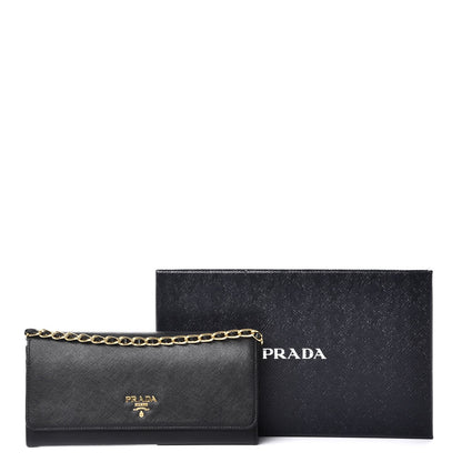 Prada Saffiano Metal Oro Chain Wallet Nero Black 10 of 10