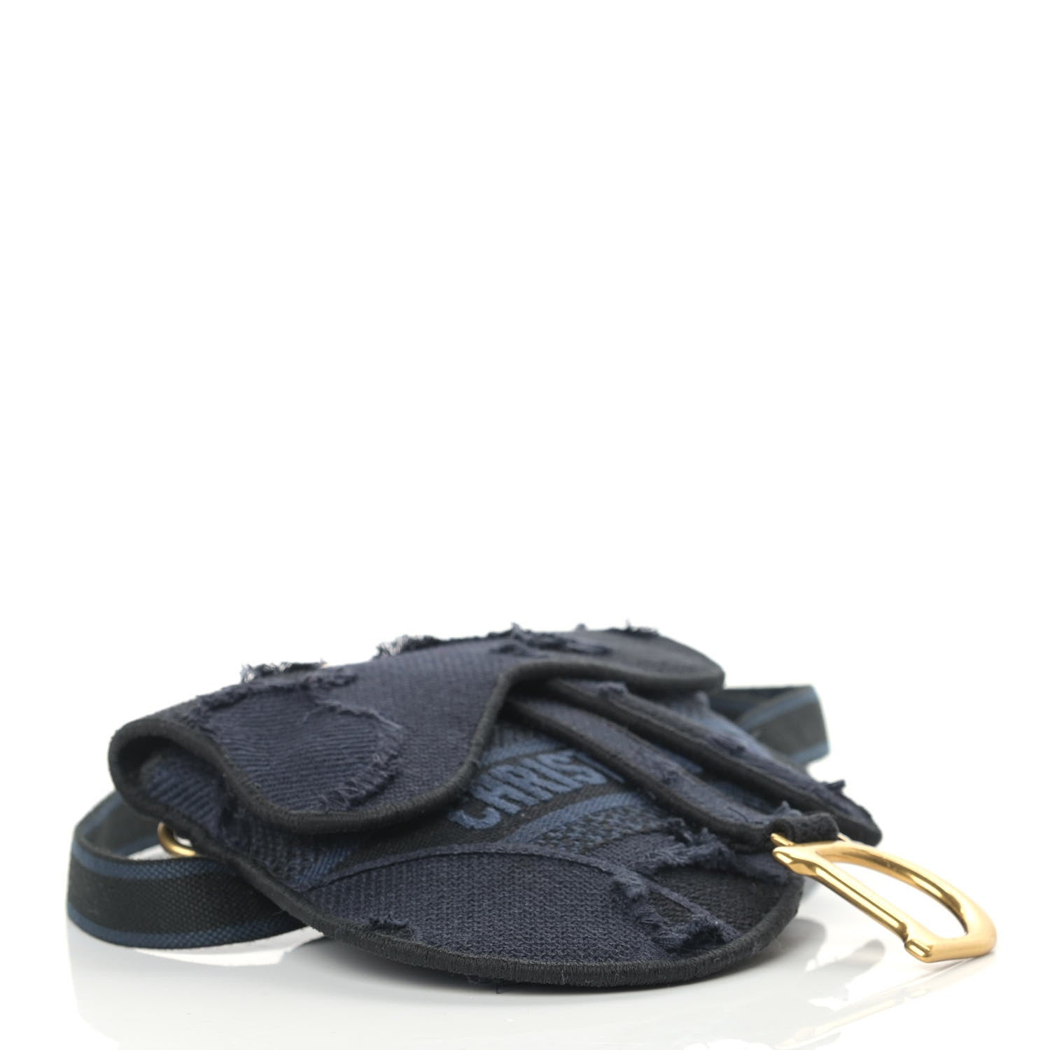 Christian Dior Canvas Embroidered Camouflage Saddle Belt Bag Blue 4 of 16