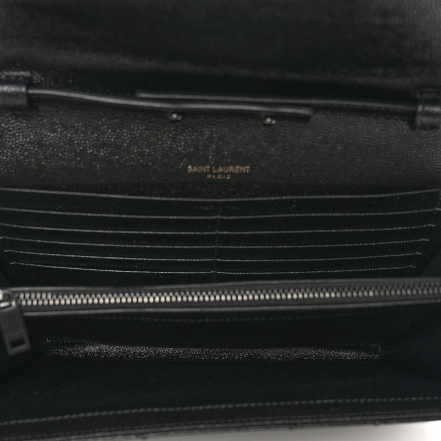 Saint Laurent Grain De Poudre Matelasse Chevron Monogram Monochrome Chain Wallet Black 6 of 10