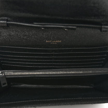 Saint Laurent Grain De Poudre Matelasse Chevron Monogram Monochrome Chain Wallet Black 6 of 10