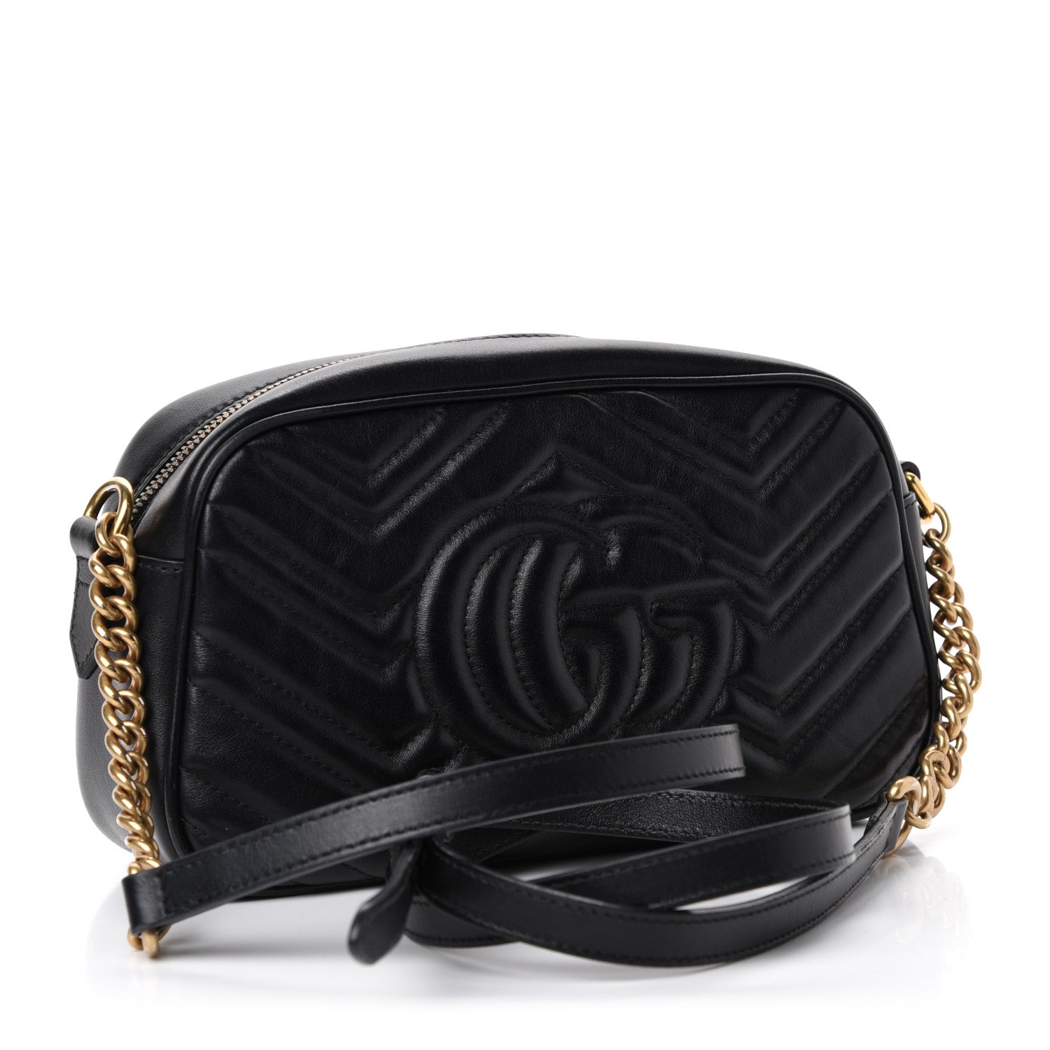 Gucci Calfskin Matelasse Small GG Marmont Chain Shoulder Bag Black 3 of 11