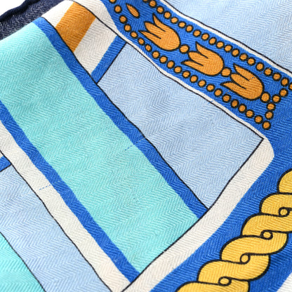 Hermes Cashmere Silk Balade En Berline Shawl 140 Bleu Ciel Jaune Vif Bleu Vif 7 of 8