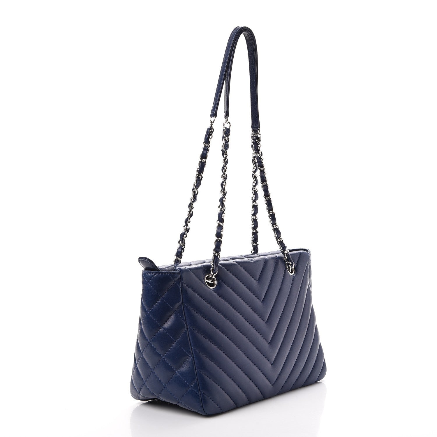 Chanel Lambskin Surpique Chevron Small Tote Dark Blue 3 of 8