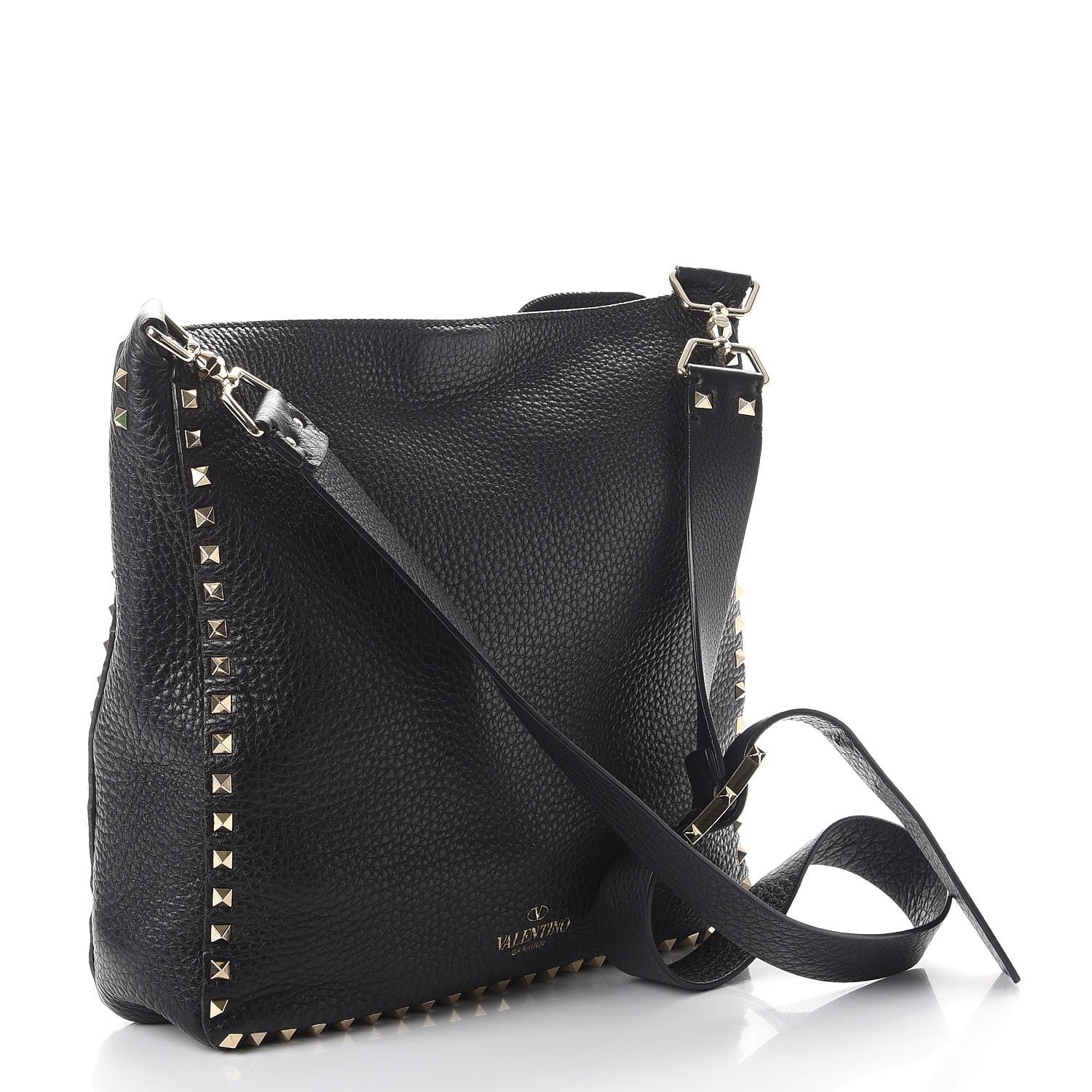 Valentino Garavani Pebbled Calfskin Large Rockstud Flip-Lock Messenger Bag Black 3 of 10