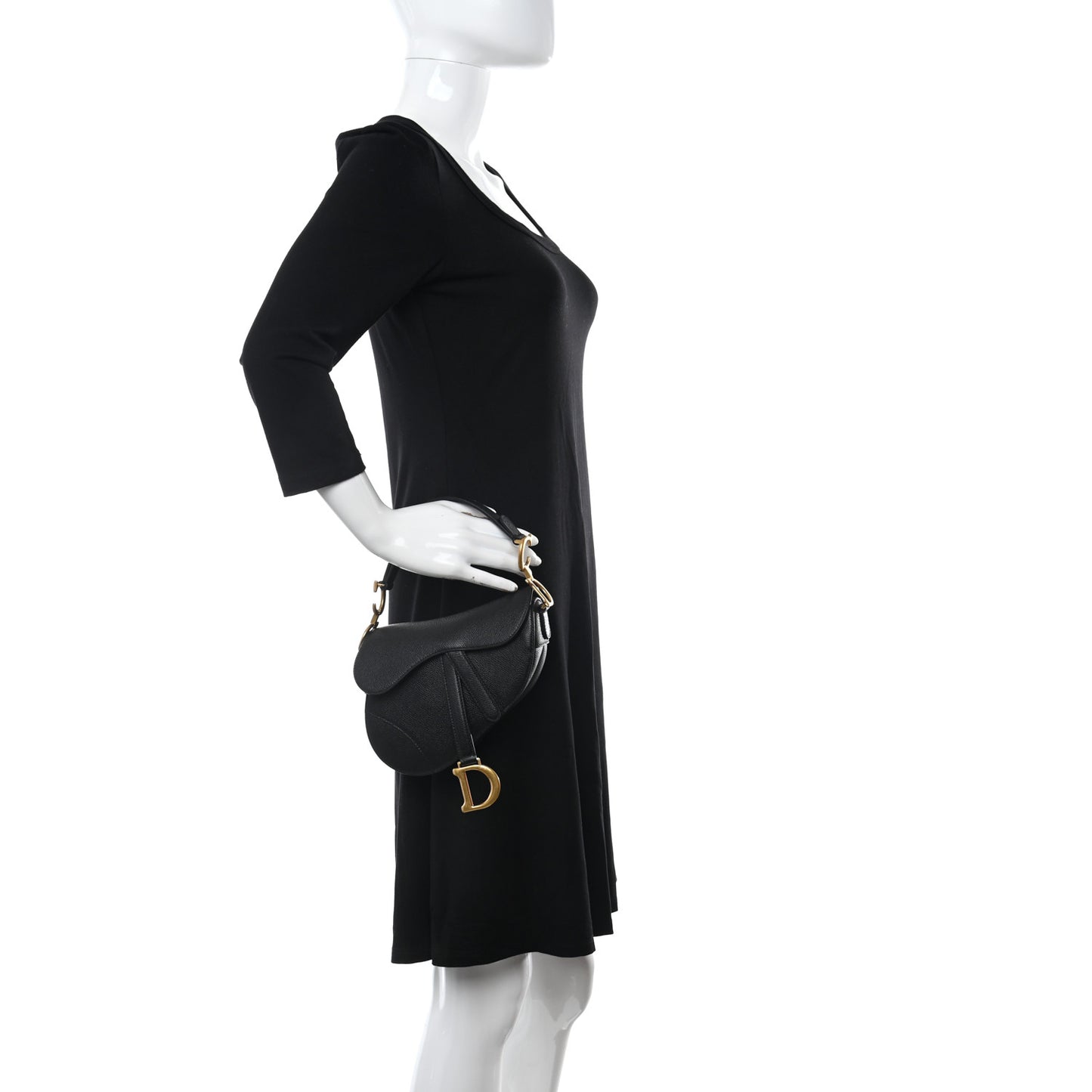 Grained Calfskin Mini Saddle Bag Black