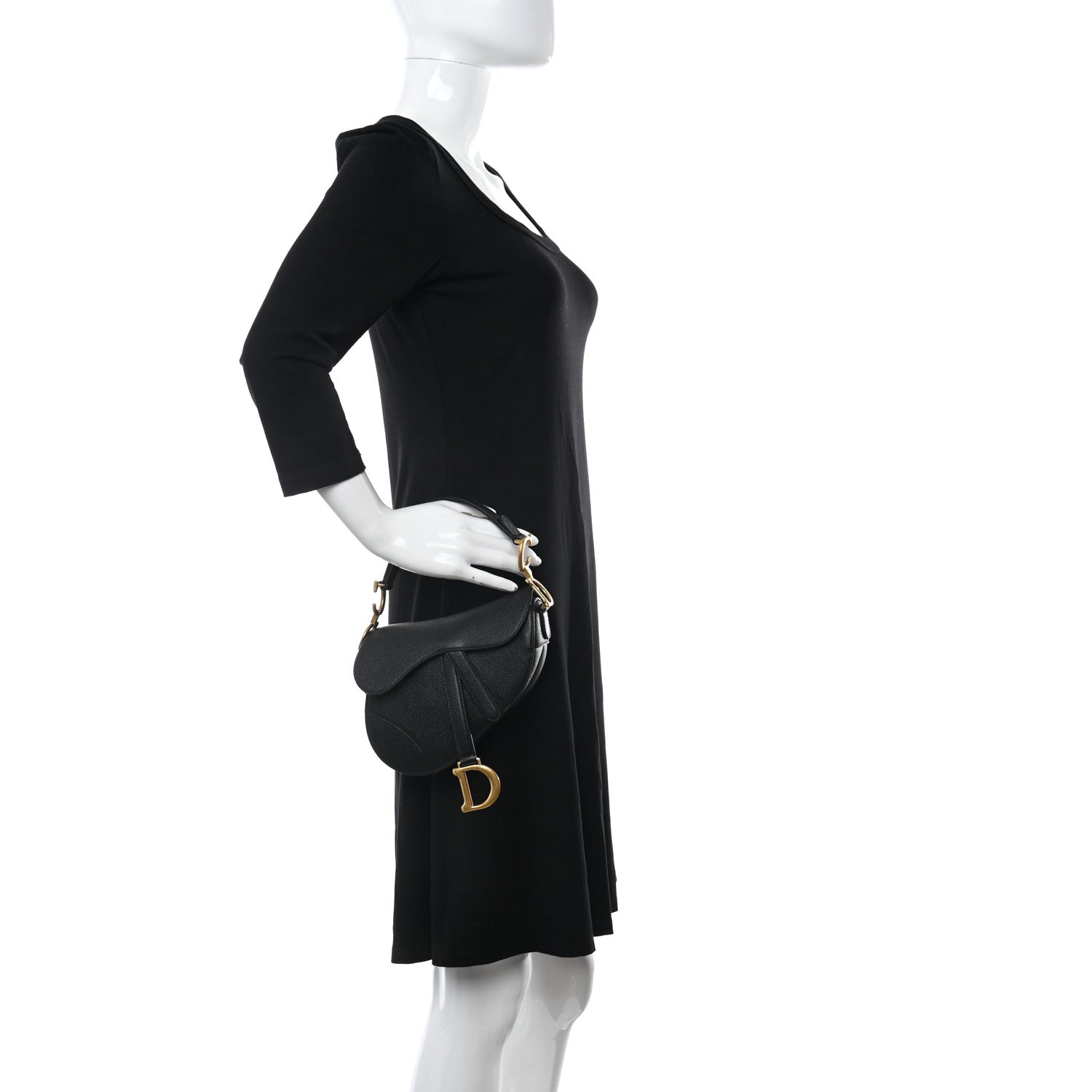 Christian Dior Grained Calfskin Mini Saddle Bag Black 2 of 9