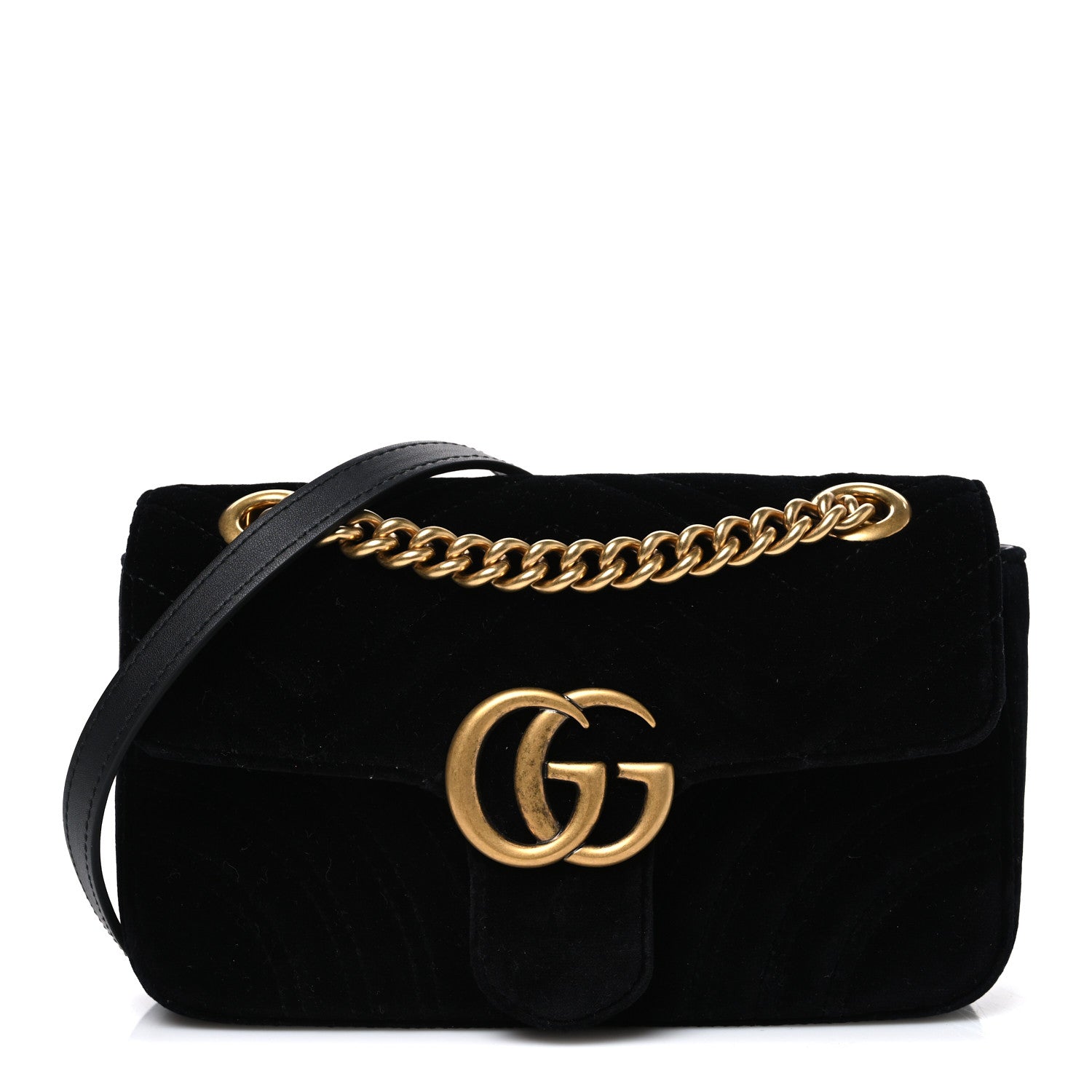 Gucci Velvet Matelasse Mini GG Marmont Shoulder Bag Black 1 of 10