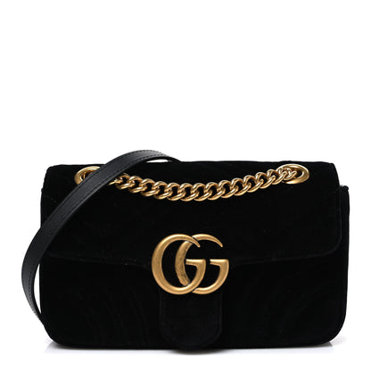 Gucci Velvet Matelasse Mini GG Marmont Shoulder Bag Black 1 of 10