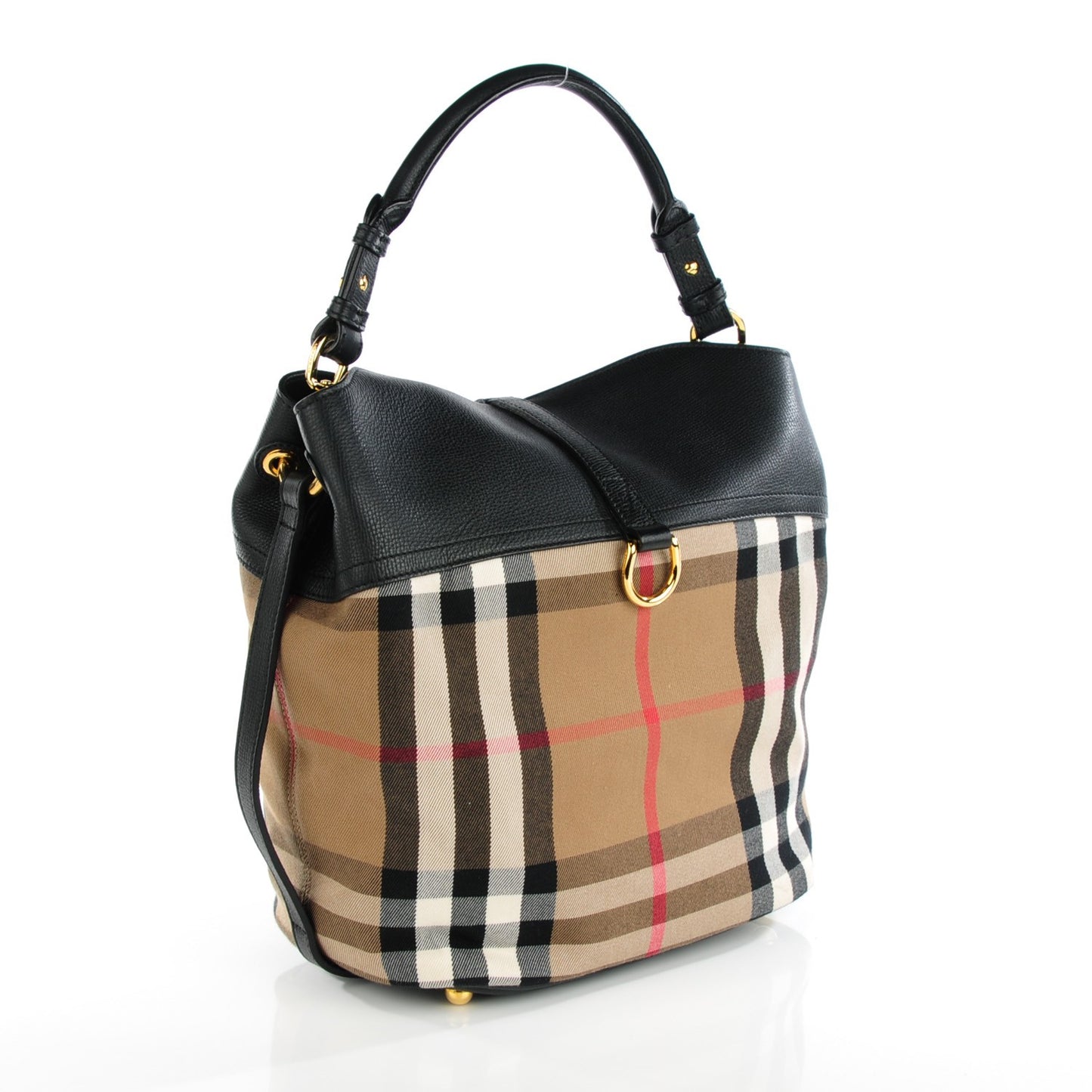 Grainy Calfskin House Check Medium Sycamore Hobo Black