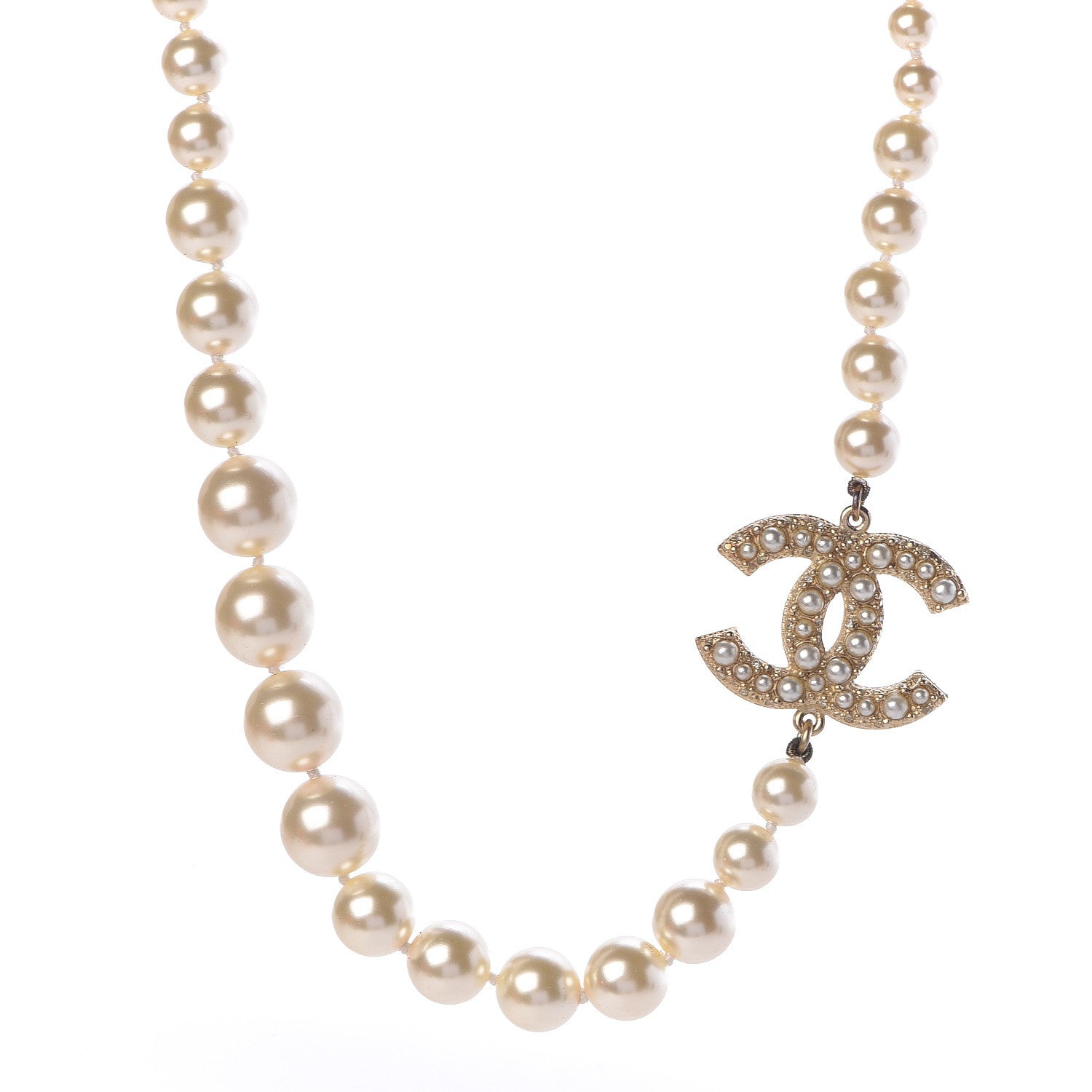 Chanel Graduated Pearl Crystal CC Short Necklace Gold 1 of 5