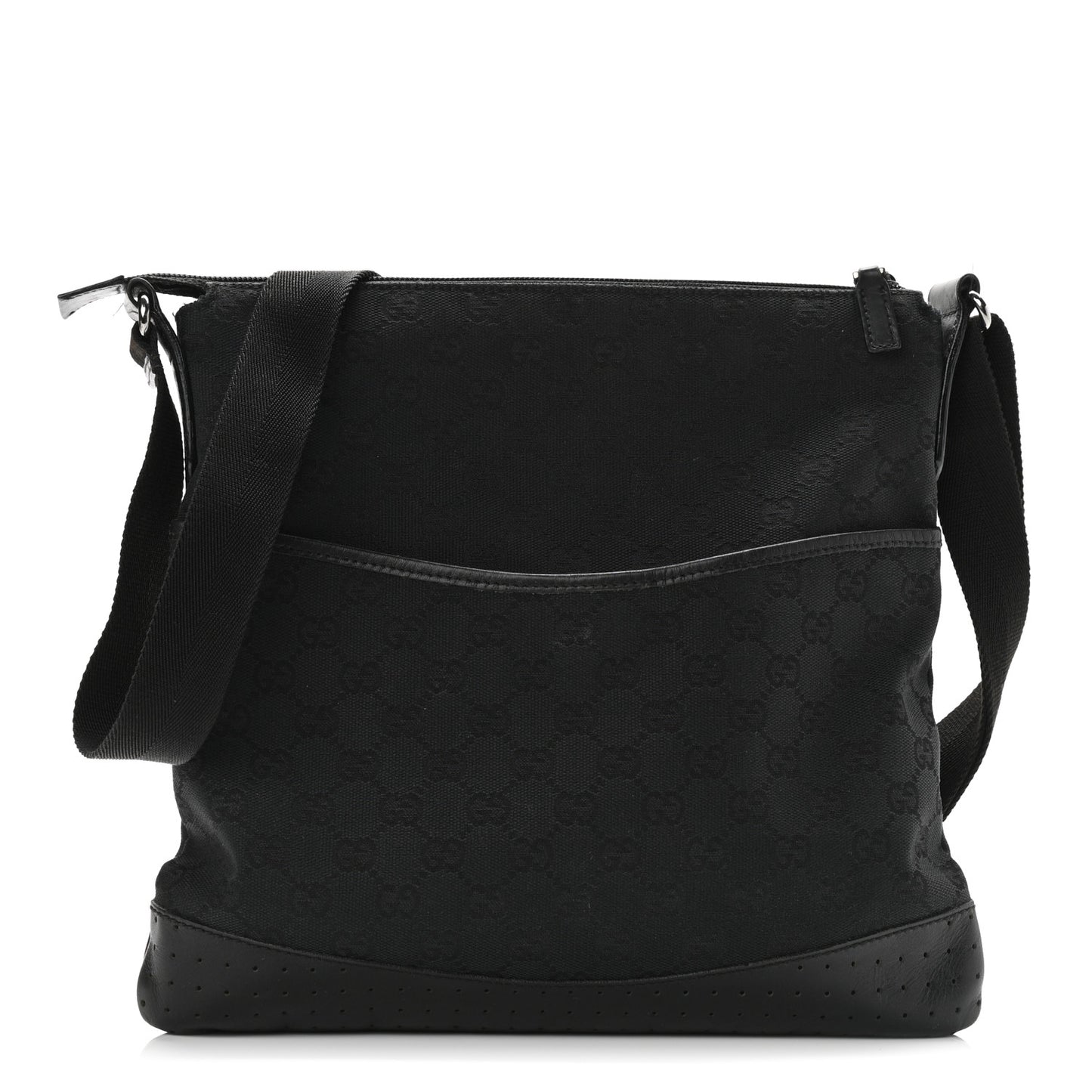 Monogram Calfskin Perforated Medium Flat Messenger Bag Black