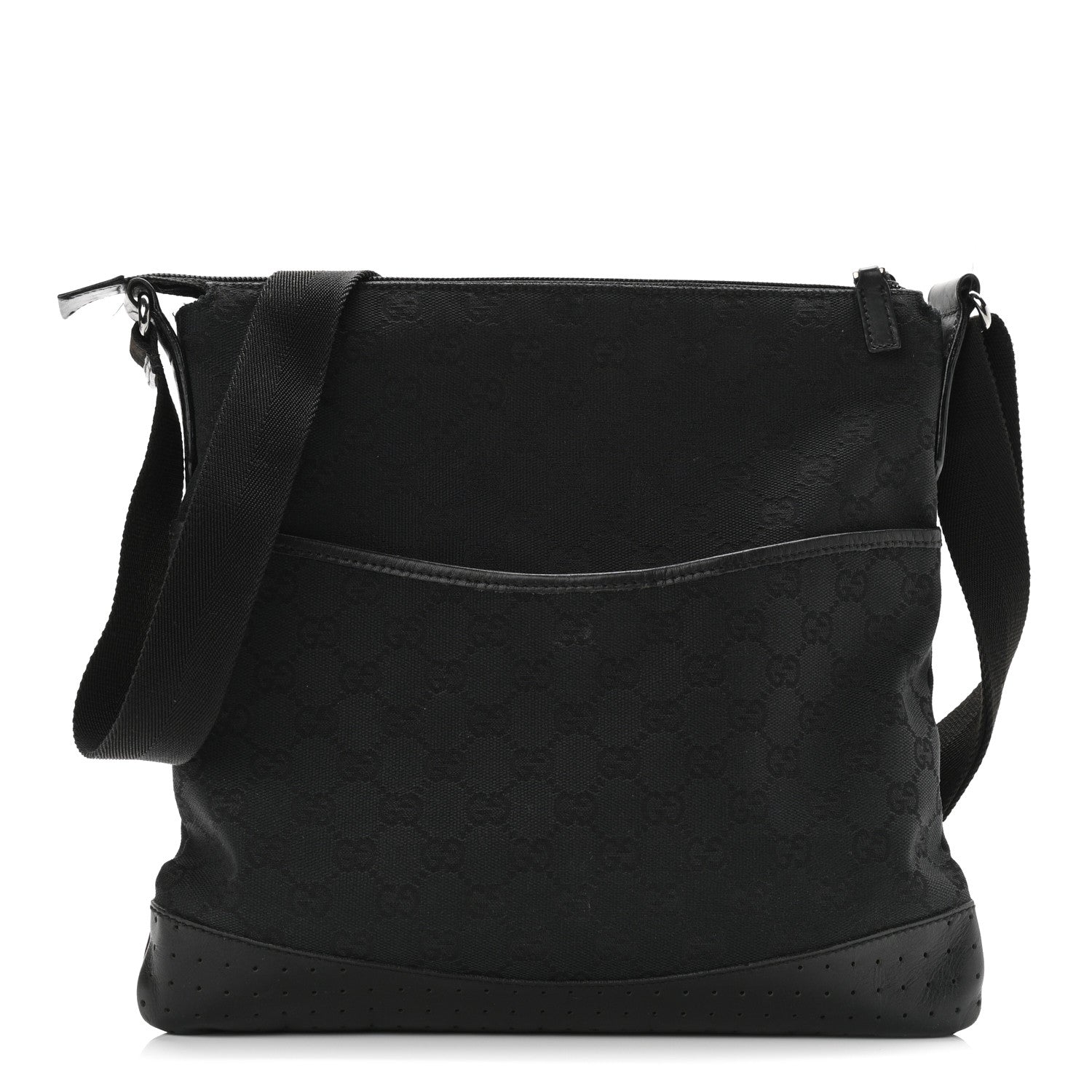 Gucci Monogram Calfskin Perforated Medium Flat Messenger Bag Black 1 of 13