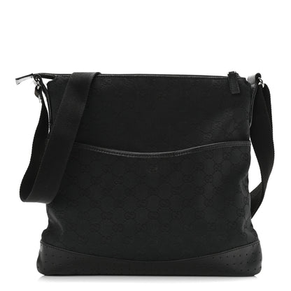 Gucci Monogram Calfskin Perforated Medium Flat Messenger Bag Black 1 of 13