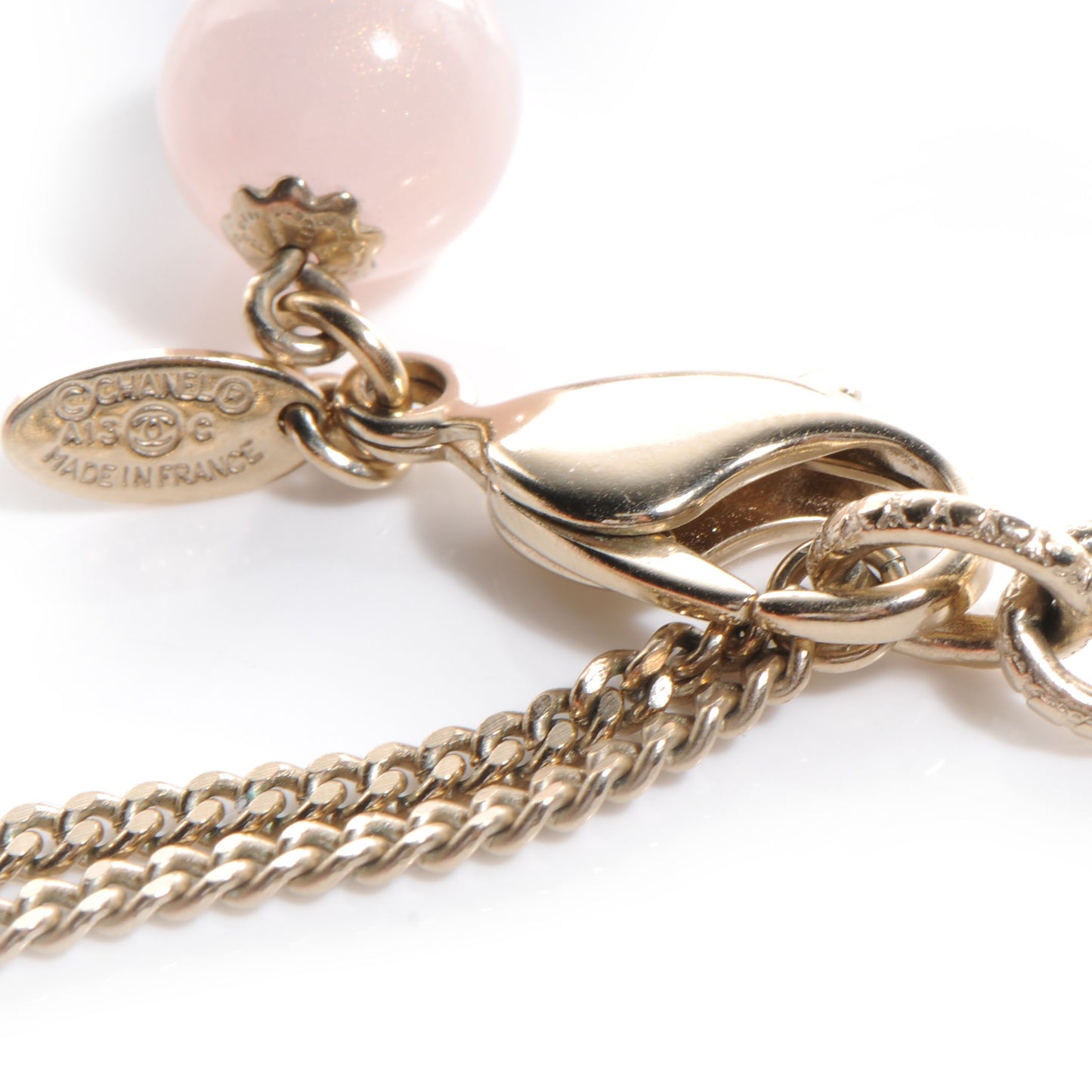 Glitter Enamel Striped Pearl CC Choker Necklace Ivory Pink